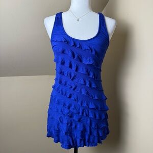 Electric Blue Ruffled Sleeveless‎ CrissCross Back Tank Size Small